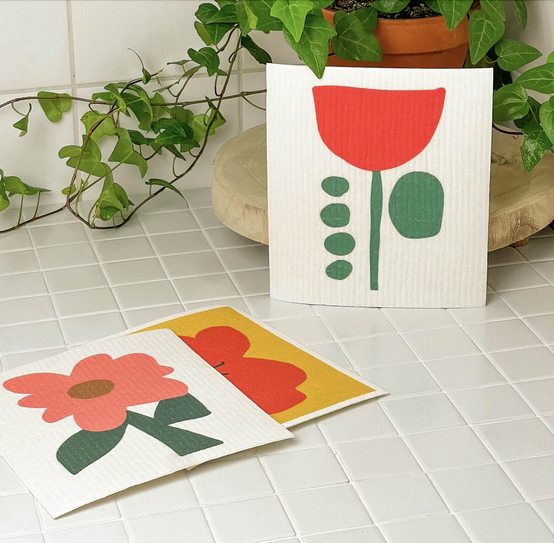 Compostable Sponge Cloths - Flowers - 1 Pack - The Plastic Free Co.